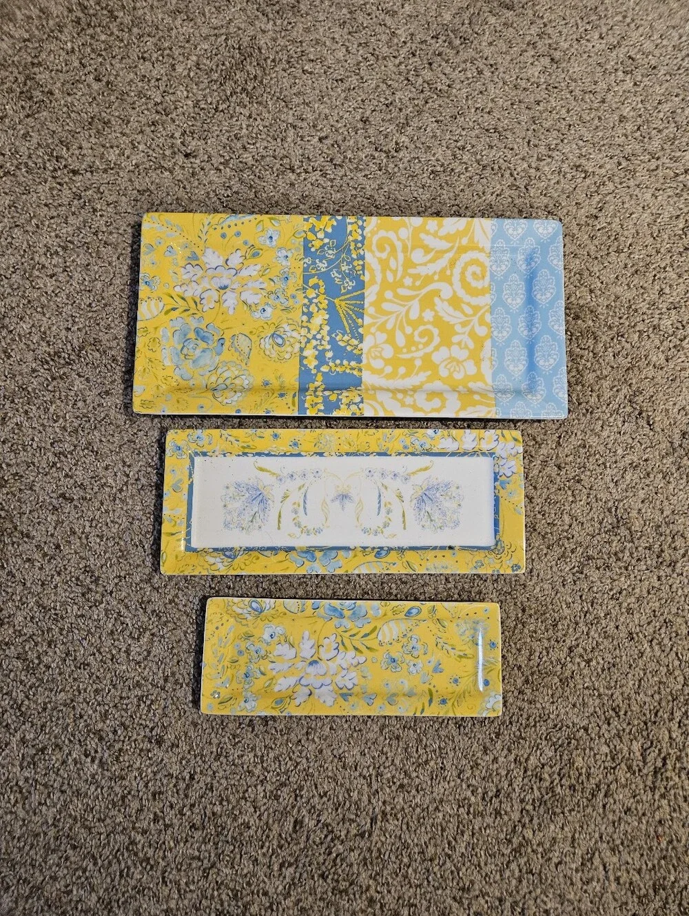 Dena Home Yellow & Light Blue Floral Ceramic Serving Trays - Set of 3